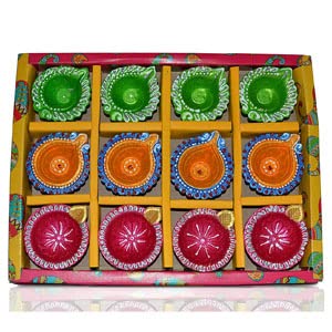 CraftVatika Clay Diyas Diya Deepak Batti Diya - Handmade Mitti Diya for Diwali Decoration Puja - Handpainted Diya for Home Indoor Outdoor Diwali (24 Diyas)