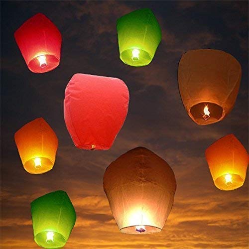 HEBEZON Fire Balloon Lantern Paper Sky Lantern Hot Air Balloon with Fuel Wax Candle Hot Air Balloon for Diwali/Christmas/Birthday/All Festival Multicolored Pack of (10)