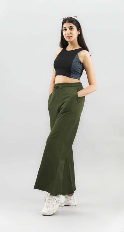 Imperative Women High Waist Regular Fit Cotton Flared Trackpant Olive Green, XX-Large