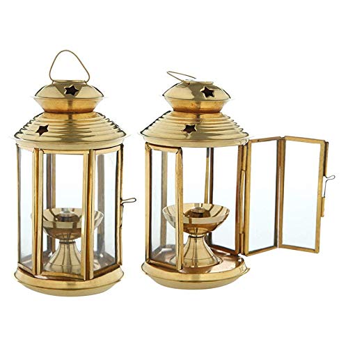 White Whale Metallic India Brass Lantern Akhand Diya - Set of 2, home temple oil lamp . diwali decortion oil lamps .SIZE: 6 INCH , Christmas decoration