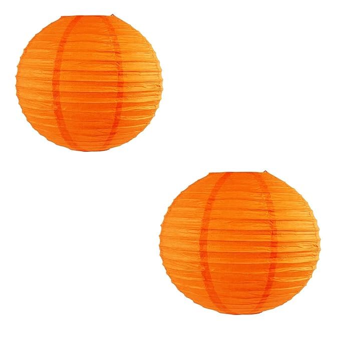 Moon Exclusive ORANGE Paper Lantern "10 Inches" (02Pieces) | Kandil | Hanging Paper Ball| Lantern | Decoration (Pack of 02Pcs ORANGE Colour)