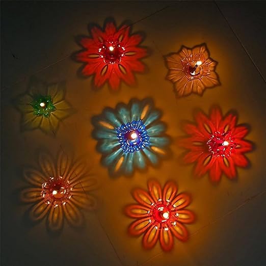 VOXBIT 3D Rangoli Reflective Diya (Set of 12) | 3D Shadow Reflective Diwali Diya | Reusable 2 In1 Deepawali Diya | 3D Multicolour Fancy Diya for Diwali Pooja | Home Decoration