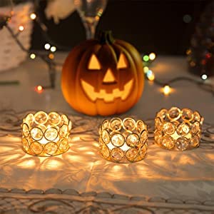 CentraLit Crystal Tealight Candle Holder for Home Decoration, Diya Diwali Decoration Items,Handcrafted Decoration Item Small T Lites Votives - Return Gift - Table Decoration (Gold (Pack of 4))