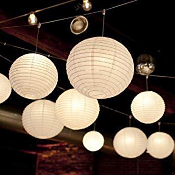 Crazy Sutra® Round Hanging Ball Paper Hanging Lantern Paper Lamp for Decoration at Party Birthday Kandeel Paper Lamp Hanging Lantern for Decoration Hotels Home Diwali Lantern(White, Pack of 6)