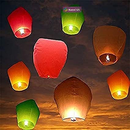Kenvi US Sky Lanterns Wishing Hot Air Balloon/Flying Night Sky Light Candle for Diwali/Christmas/Birthday/All Festival Multicolor Pack of 5 || TT66