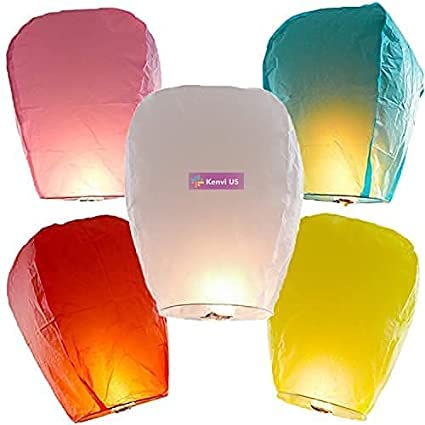 Kenvi US Sky Lanterns Wishing Hot Air Balloon/Flying Night Sky Light Candle for Diwali/Christmas/Birthday/All Festival Multicolor Pack of 5 || TT66