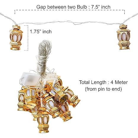 Golden Lantern Shaped LED Color Changing Steady Fairy String Lights for Diwali Decoration - Diwali Lights, 4 Metre Length - Diwali Decoration Items for Home Decor (LEDLIGHT109)