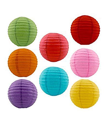 Rozi Decoration Paper Round Hanging Ball Lantern Lamps (Multicolour, 12 Inch) - Pack of 5