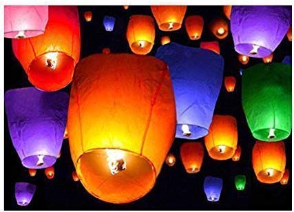 VTFlair Colorful Make A Wish High Flying Sky Ballon Hot Air Lantern with Fuel Wax Candle for Diwali Birthday New Year(Pack of 3 Wishing Balloon)