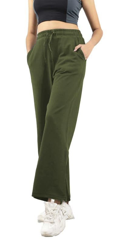 Imperative Women High Waist Regular Fit Cotton Flared Trackpant Olive Green, XX-Large