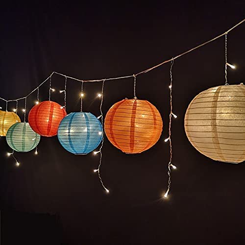SHUANGYOU Round Hanging Ball Paper Hanging Lantern Paper Lamp for Decoration at Diwali Party Birthday Chrismas New Year Multicolor, Multicolor Paper Hanging Lantern Pack of 10 (24 cm X 24 cm)
