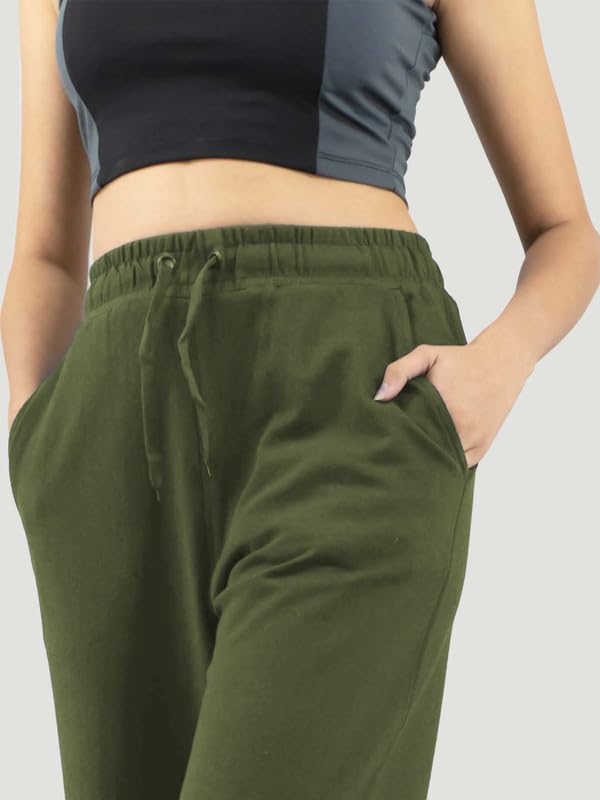 Imperative Women High Waist Regular Fit Cotton Flared Trackpant Olive Green, XX-Large
