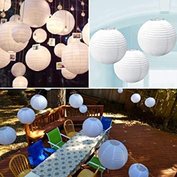 Wagela Round Hanging Ball Paper Hanging Lantern Paper Lamp for Decoration at Diwali Party Birthday Chrismas New Year Multicolor, Multicolor Paper Hanging Lantern (White 10 in_Pack of 5)