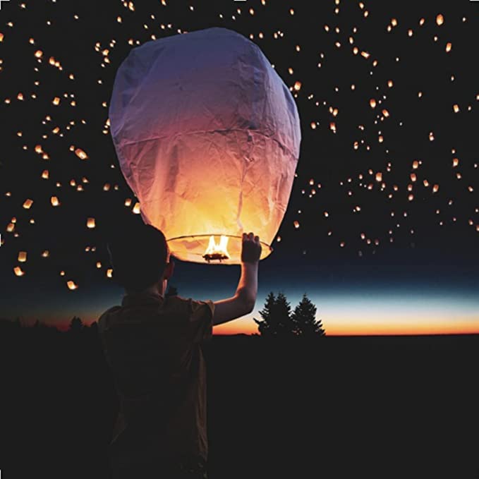 Wishing Hot Air Balloon | Colorful Paper Sky Lanetrns | Flying Night Sky Lanterns | Candle for Diwali/Christmas/Marriage/Birthday/All Festivals - Multicolor (Pack of 10)