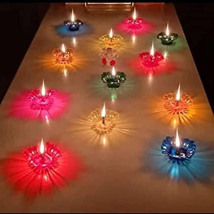 Basild Pack of -12 3D Reflection Diya Set Festival Diwali Decor Diya Lights for Decoration 3D Reflective Diya Set New Multi Design Multi Colour Reusable Diya's Beautifull Look for Transparent Diya's