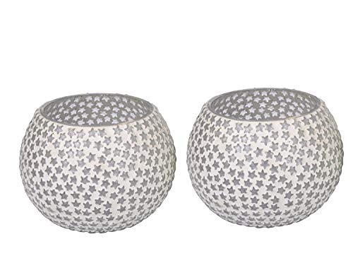 TIED RIBBONS Pack of 2 Turkish Mosaic Glass Votive Tealight Candle Holders - Christmas Decorations Items for Home Table Decor Gifts (Glass) - Christmas Decor - Christmas Gifts