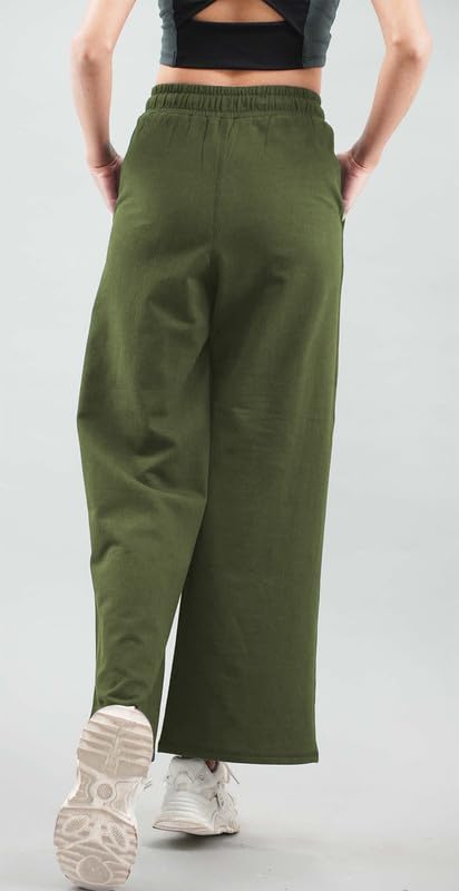 Imperative Women High Waist Regular Fit Cotton Flared Trackpant Olive Green, XX-Large