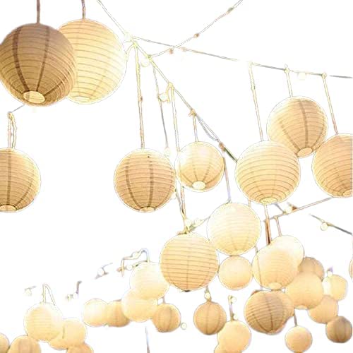 Wagela Round Hanging Ball Paper Hanging Lantern Paper Lamp for Decoration at Diwali Party Birthday Chrismas New Year Multicolor, Multicolor Paper Hanging Lantern (White 10 in_Pack of 5)