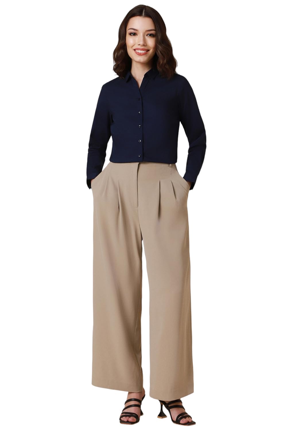 Allen Solly Women's Navy Plain Full Sleeve Casual Shirt