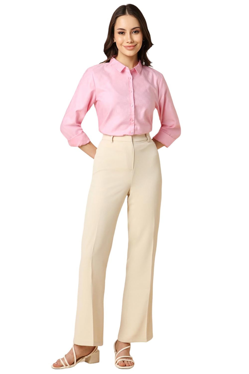 Allen Solly Women's Pink Printed Full Sleeve Formal Shirt