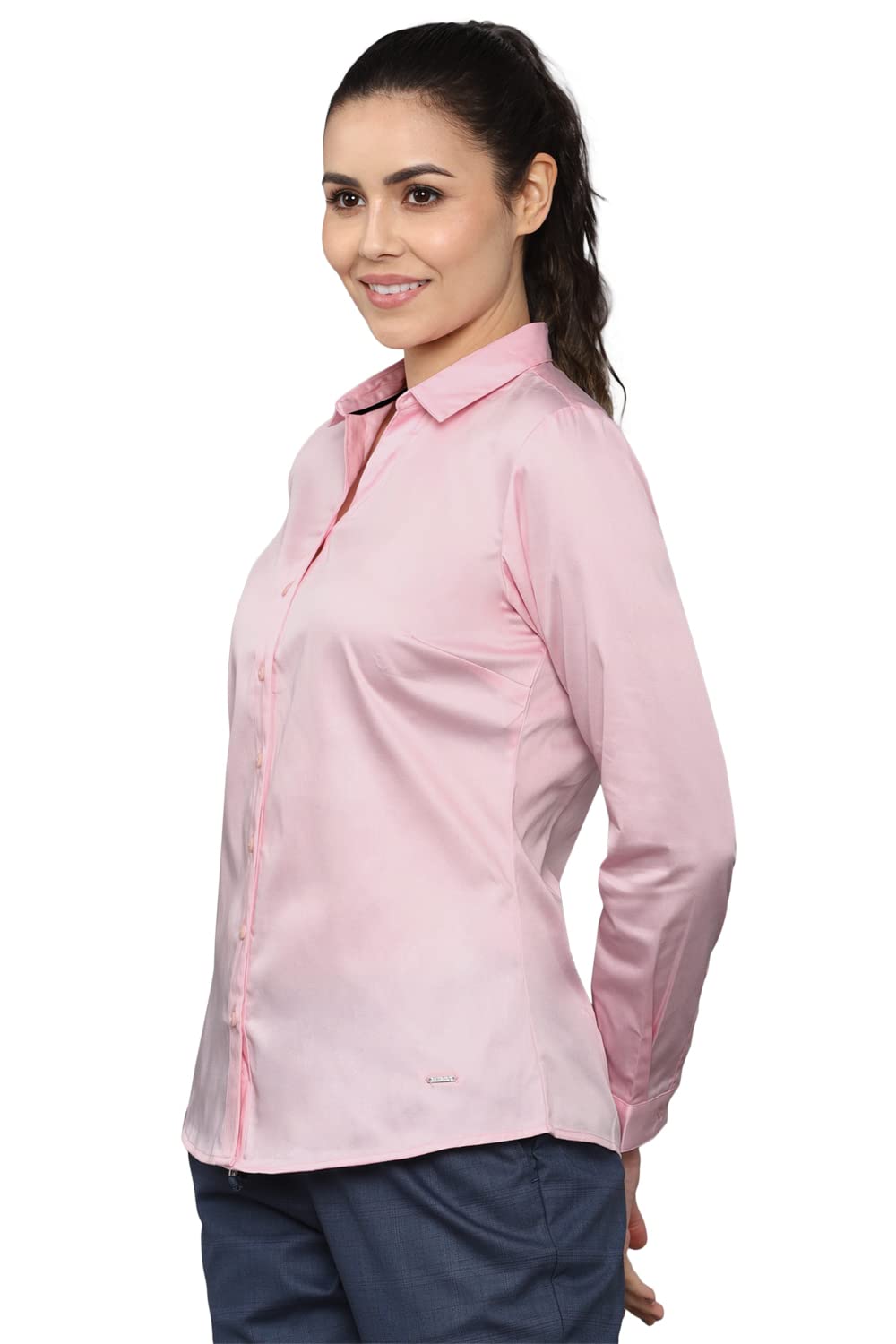 Allen Solly Women's Pink Plain Full Sleeve Casual Shirt