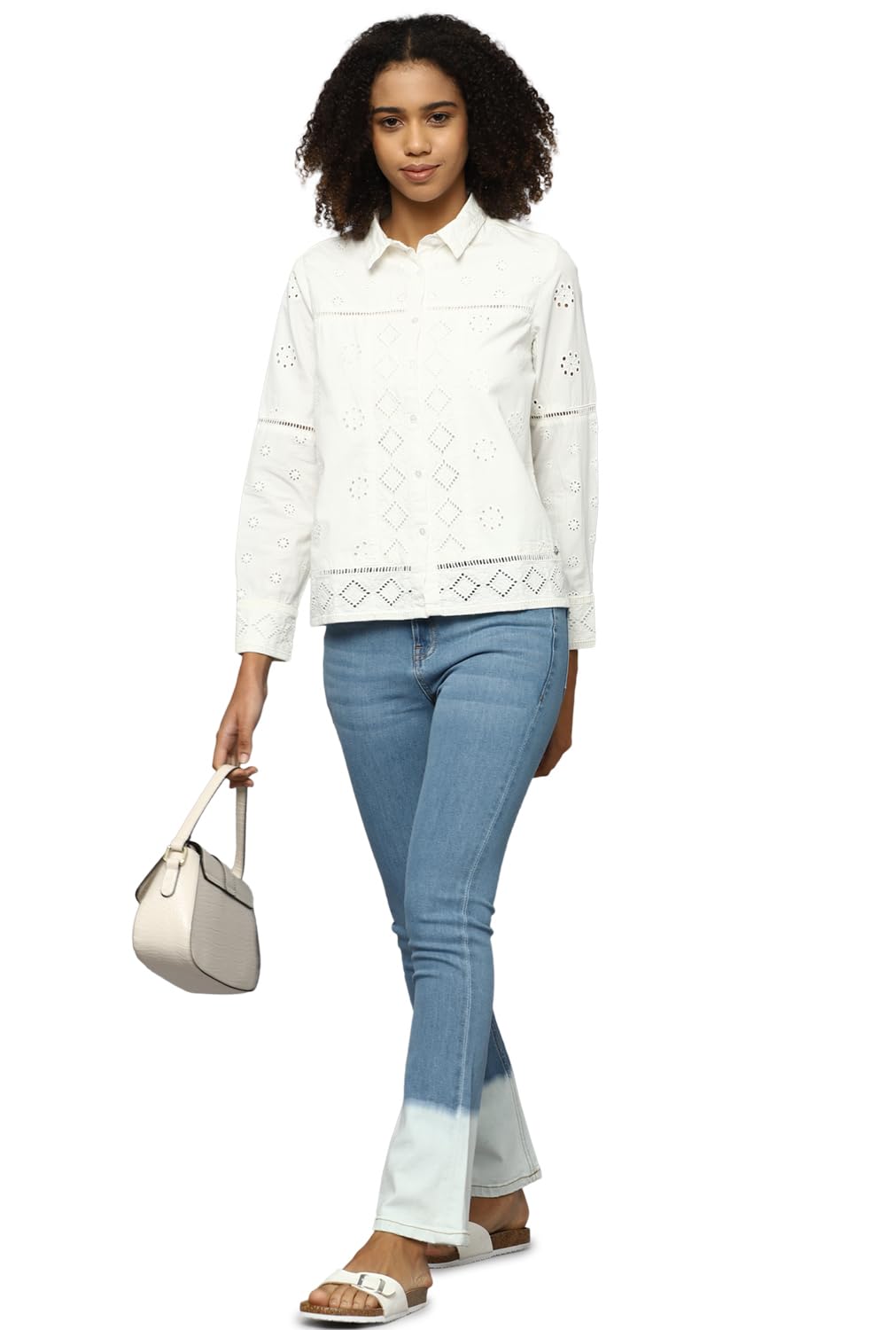 Allen Solly Women's Cotton WHITE Plain Long Sleeve Casual Shirt