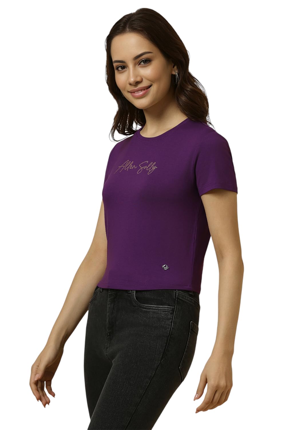 Allen Solly Women's Purple Printed Half Sleeve T-Shirt