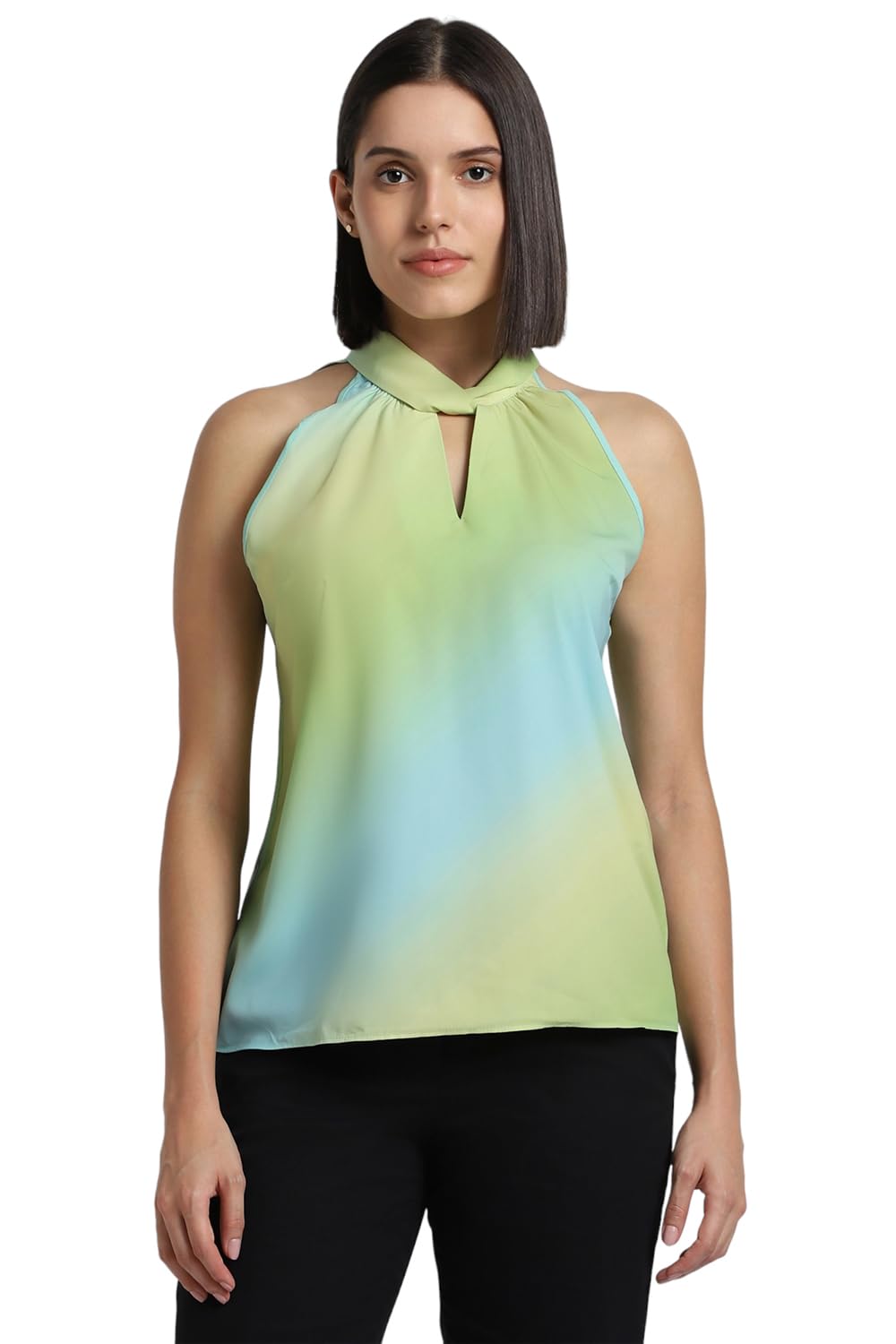 Allen Solly Women's Green Printed Cut Sleeve Casual Shirt