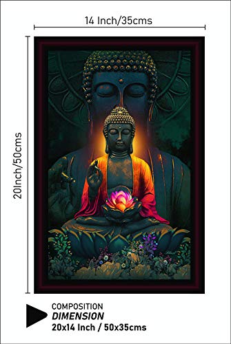 SAF Buddha UV Coated with Unbreakable Glass Framed Painting 20 Inch X 14 Inch (SANFM30002A) SANFM30002A