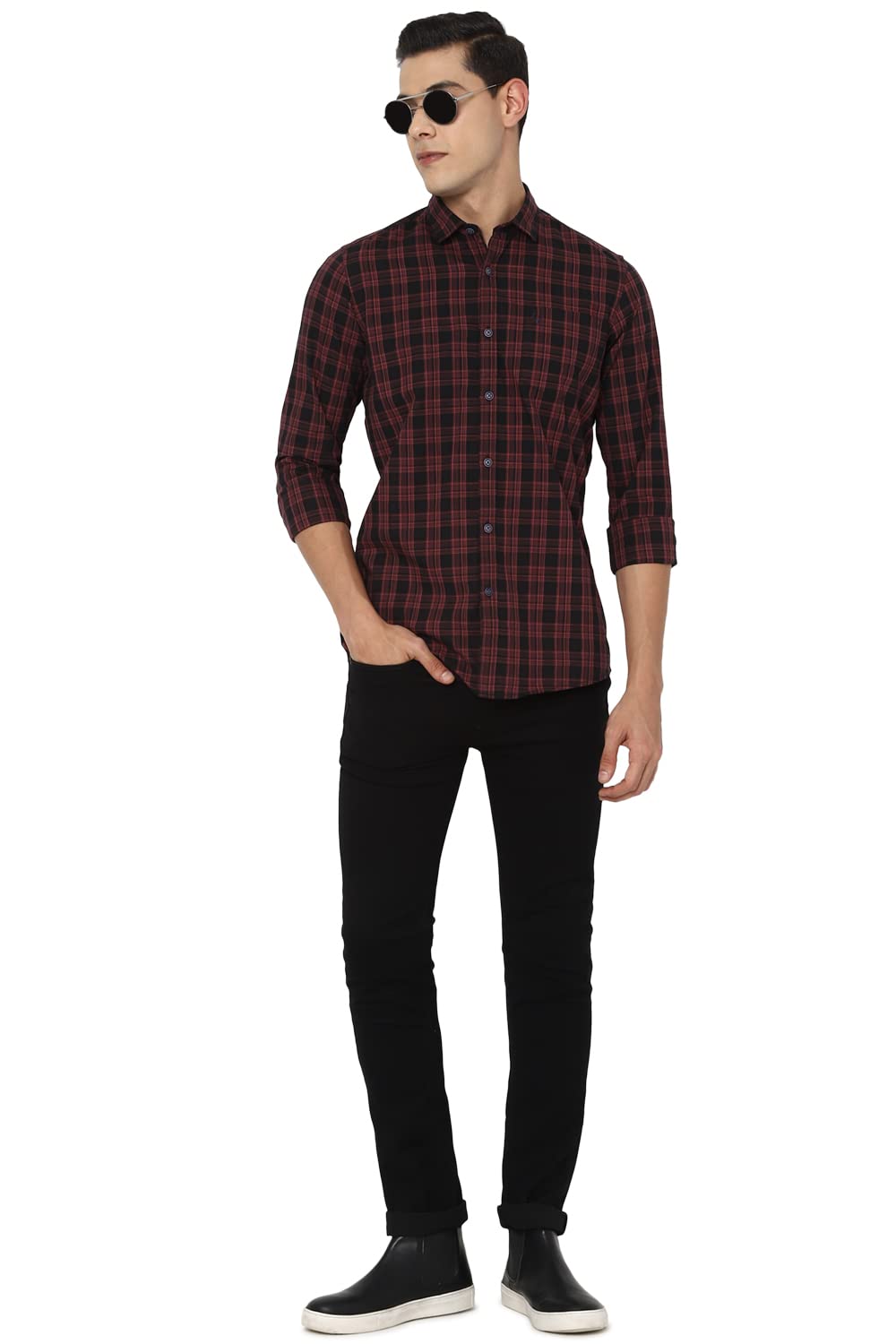 Allen Solly Men Maroon Custom Fit Check Full Sleeves Casual Shirts