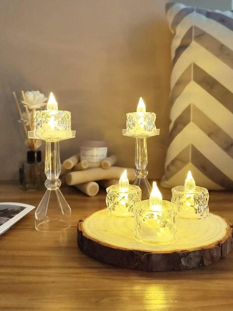 perpetual LED Candles for Home Decoration - 12 Pcs Electric Flameless & Smokeless LED Diya Lights, Crystal Candle for Home Decor, Diwali Festivals Decoration,Christmas,New Year, Festive
