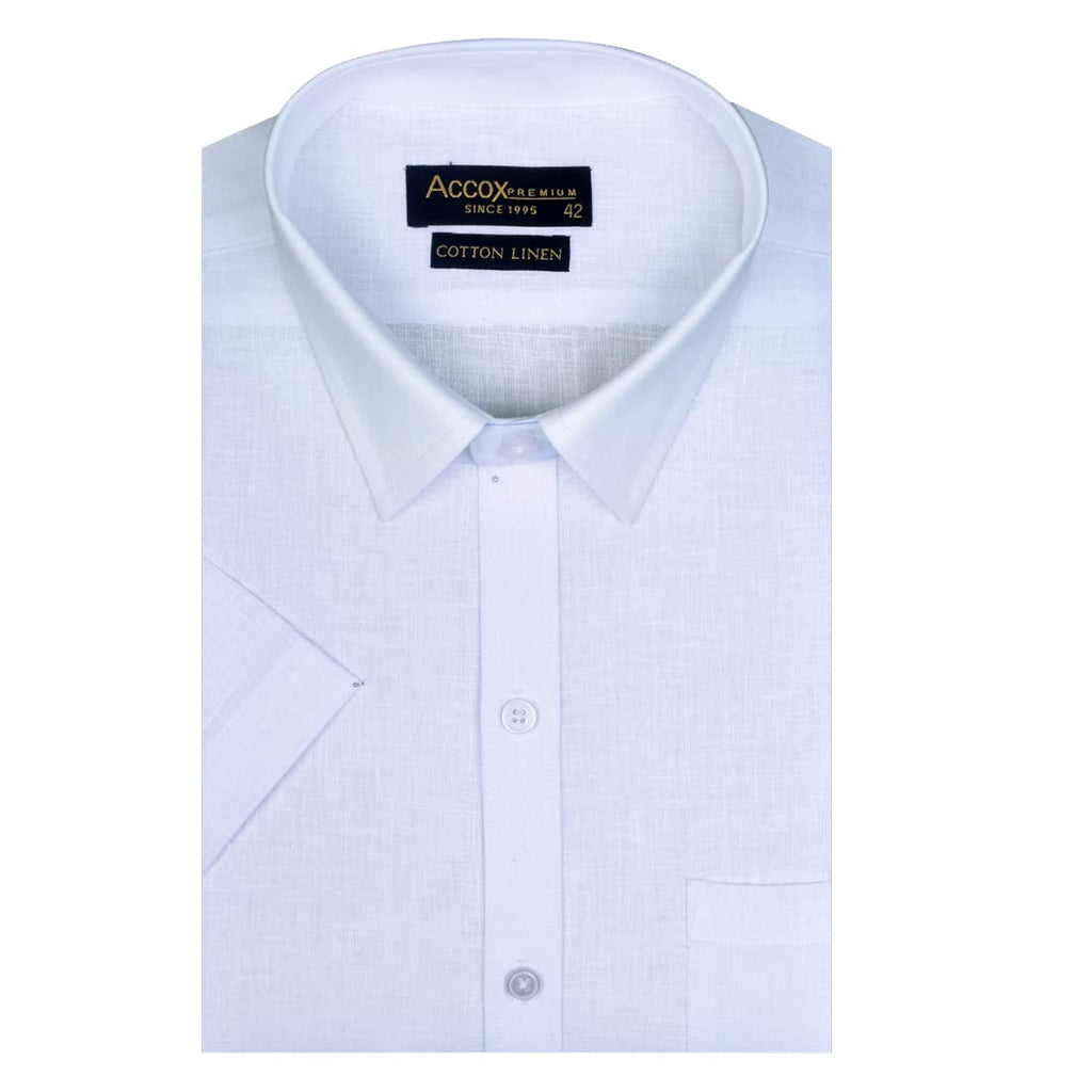 Accox Men's Cotton Linen Plain Formal Shirt (B0CVQHHFY9)