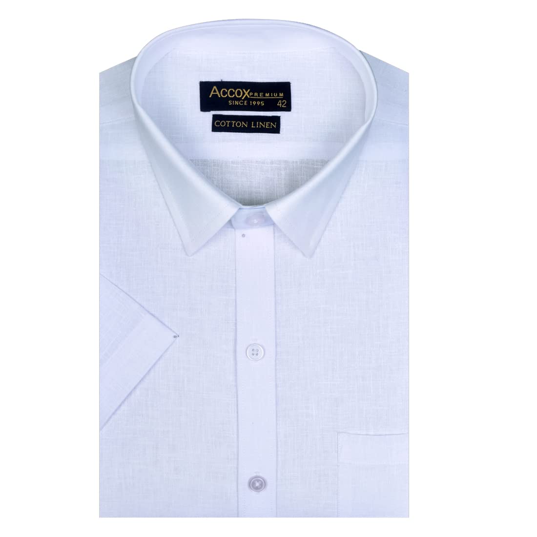 Accox Men's Cotton Linen Plain Formal Shirt (B0CVQHHFY9)