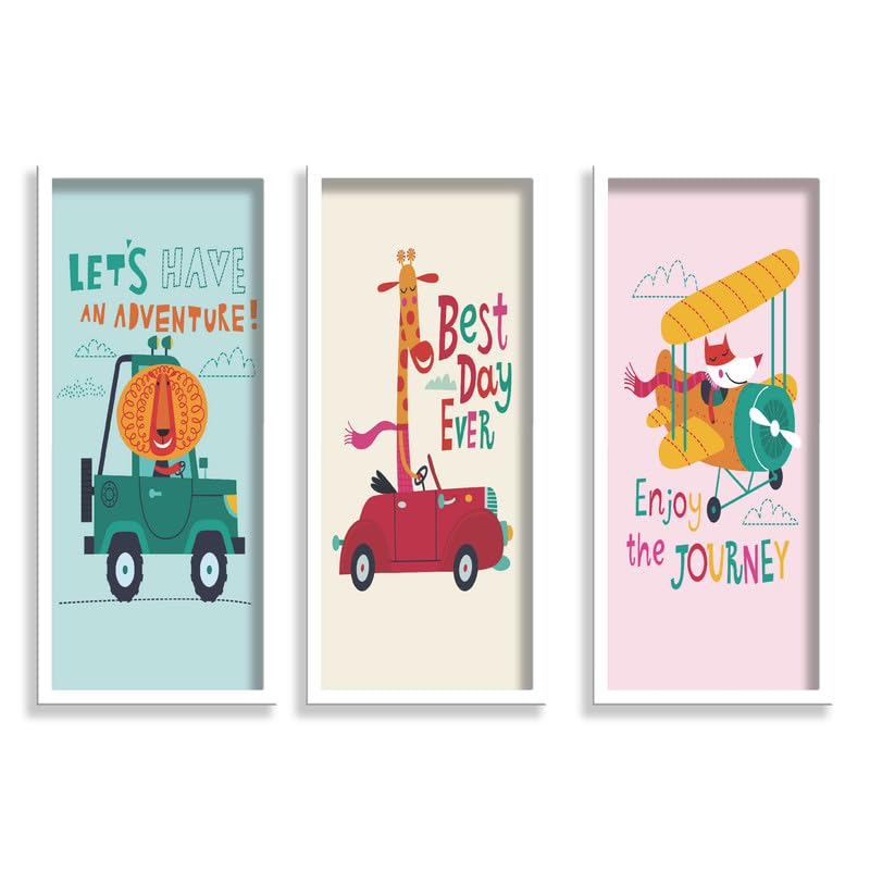 SAF paintings Set Of 3 Kids Room White Frame painting for Wall Decoration SA-WHITELP33502