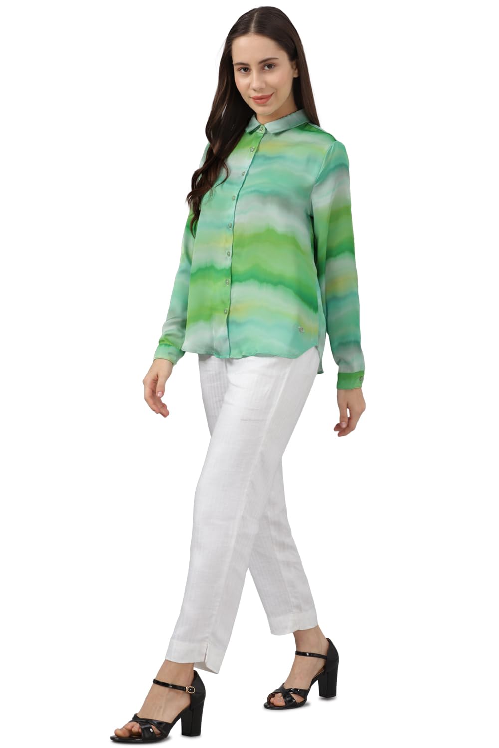 Allen Solly Women's Polyester Green Printed Long Sleeve Casual Shirt
