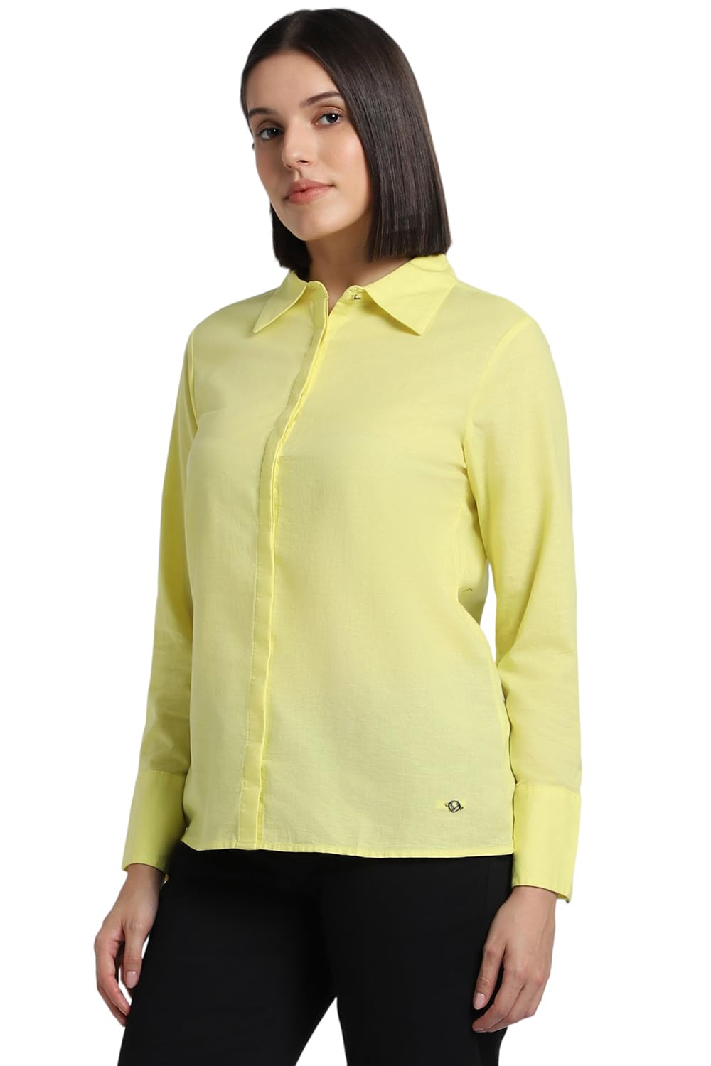 Allen Solly Women's Yellow Plain Long Sleeve Casual Shirt
