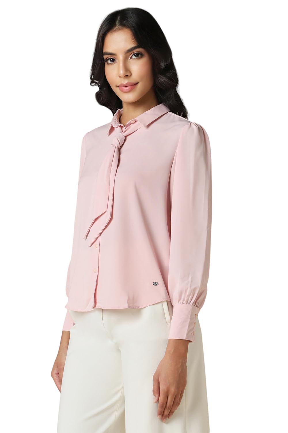 Allen Solly Women's Pink Plain Long Sleeve Formal Shirt