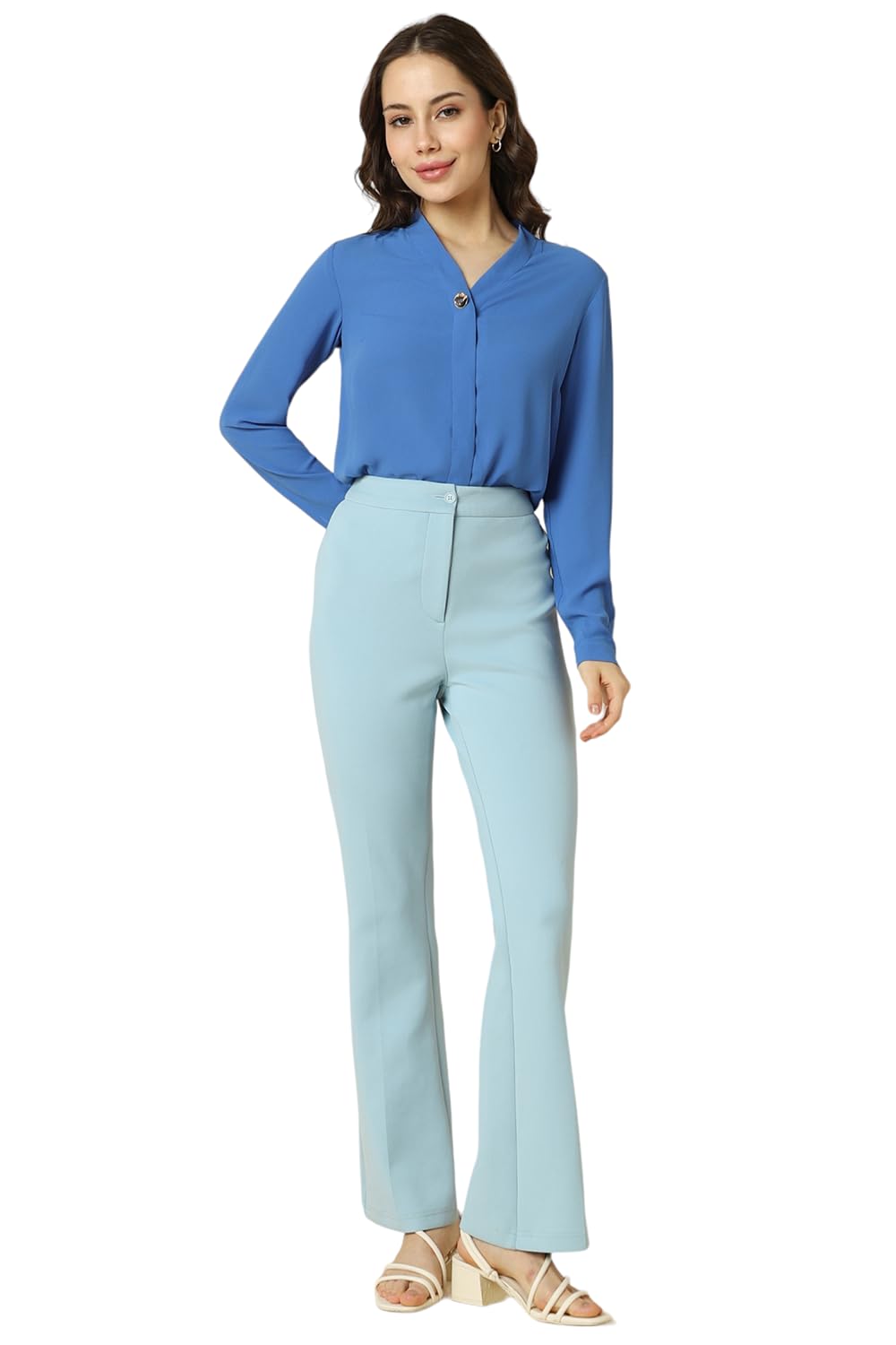 Allen Solly Women's Blue Plain Full Sleeve Formal Shirt