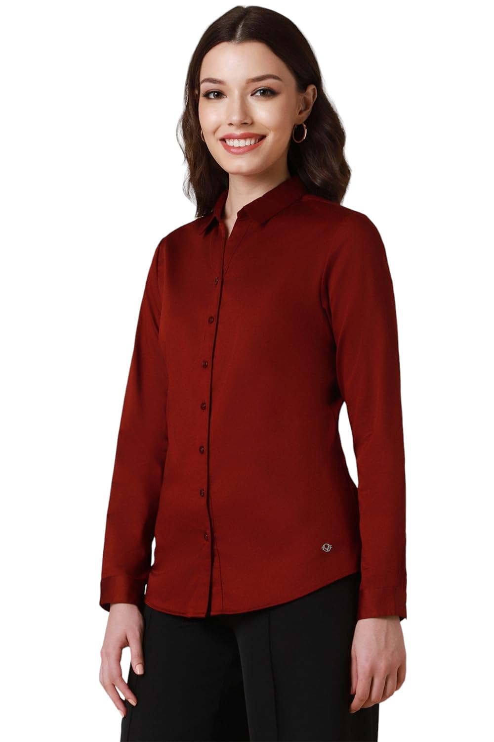 Allen Solly Women's Maroon Plain Long Sleeve Casual Shirt