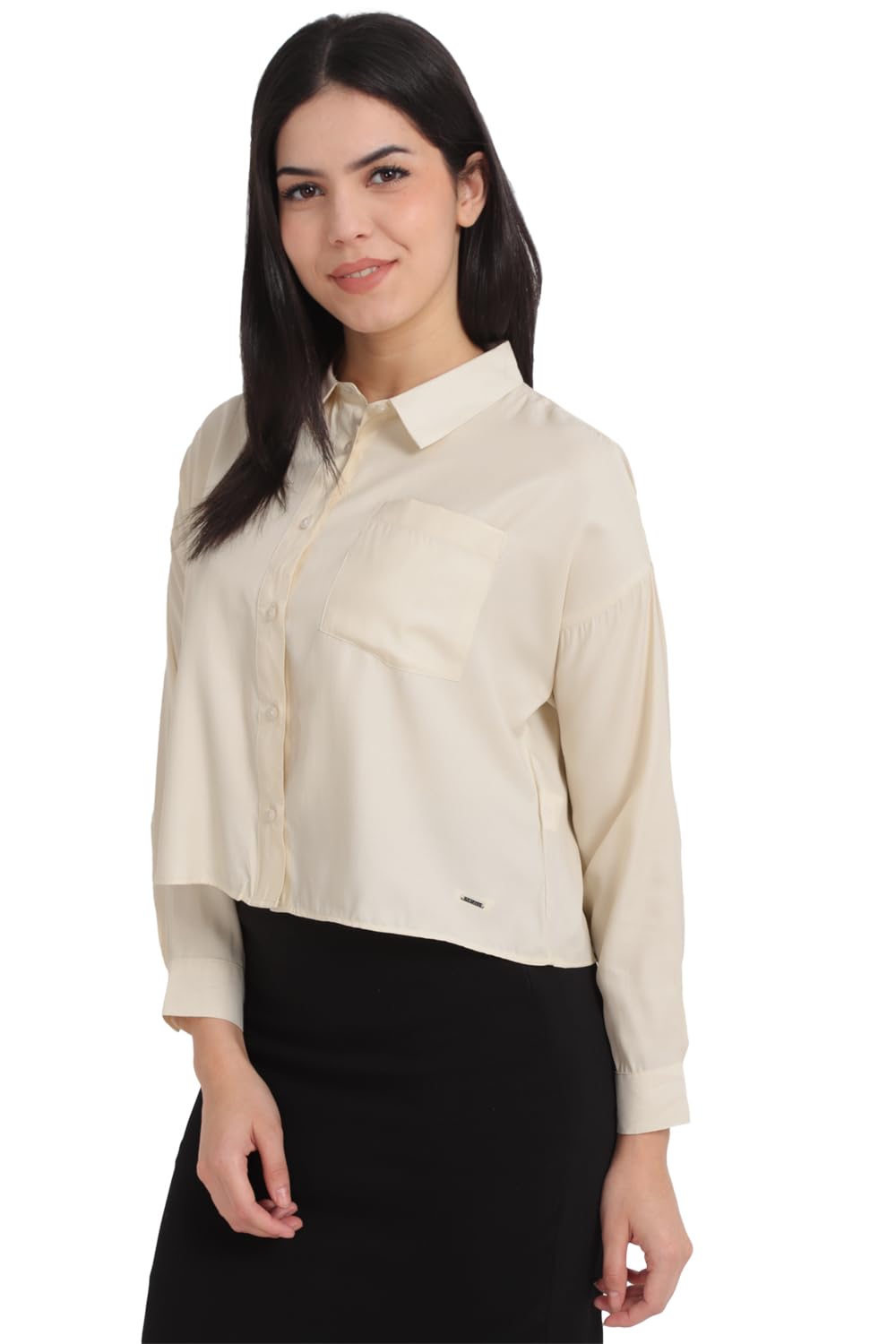 Allen Solly Women's Cream Plain Long Sleeve Formal Shirt