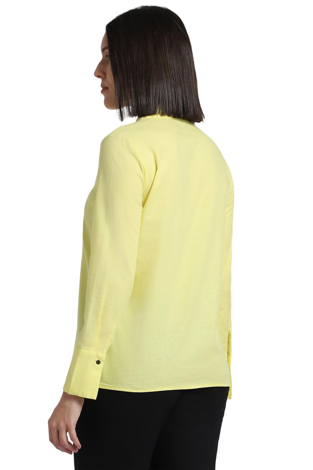 Allen Solly Women's Yellow Plain Long Sleeve Casual Shirt