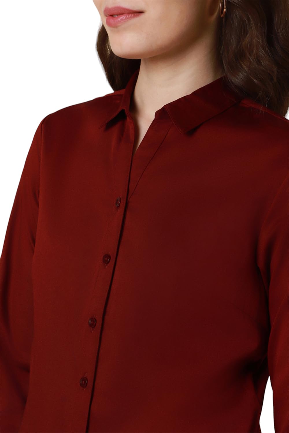 Allen Solly Women's Maroon Plain Long Sleeve Casual Shirt