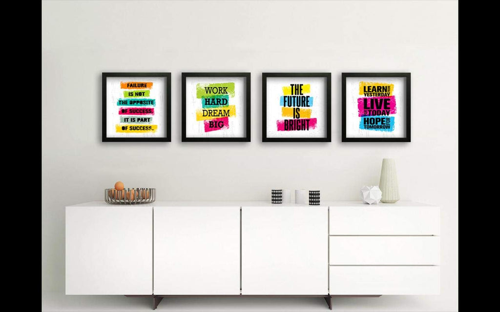 SAF Synthetic Set Of 4 Work Hard Dream Big Motivational Uv Coated Home Decorative Gift Item Framed Alphabets Painting 19 Inch X 19 Inch Saf_Set4_26, Multicolour, Standard