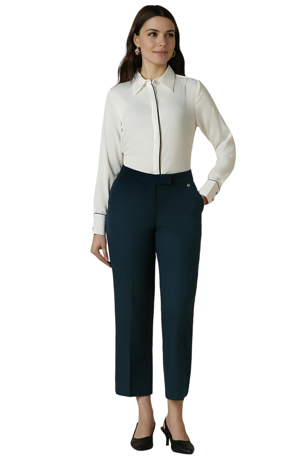 Allen Solly Women's White Plain Long Sleeve Formal Shirt