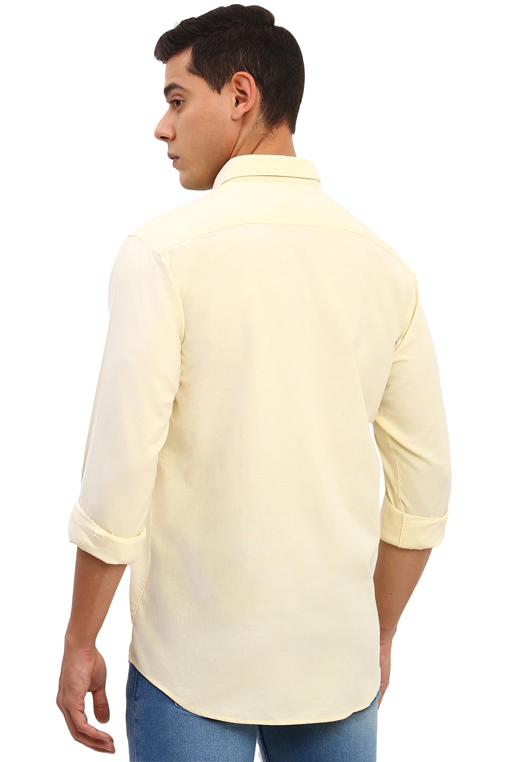Men Yellow Slim Fit Solid Full Sleeves Casual Shirts
