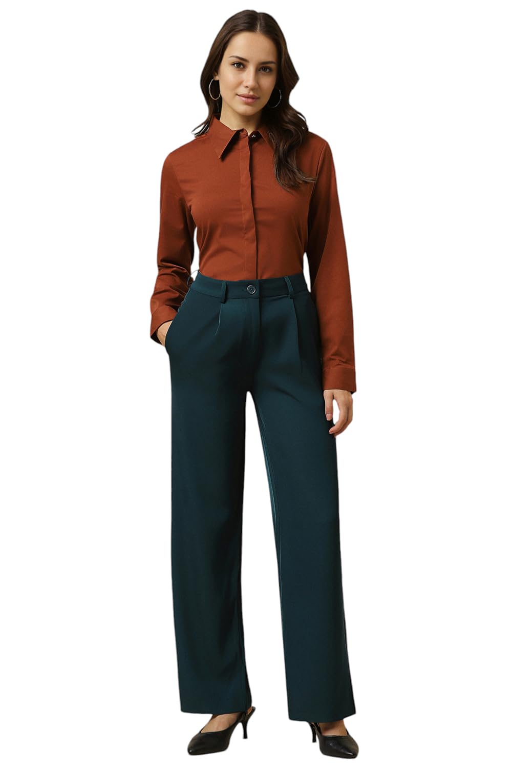 Allen Solly Women's Brown Plain Long Sleeve Formal Shirt