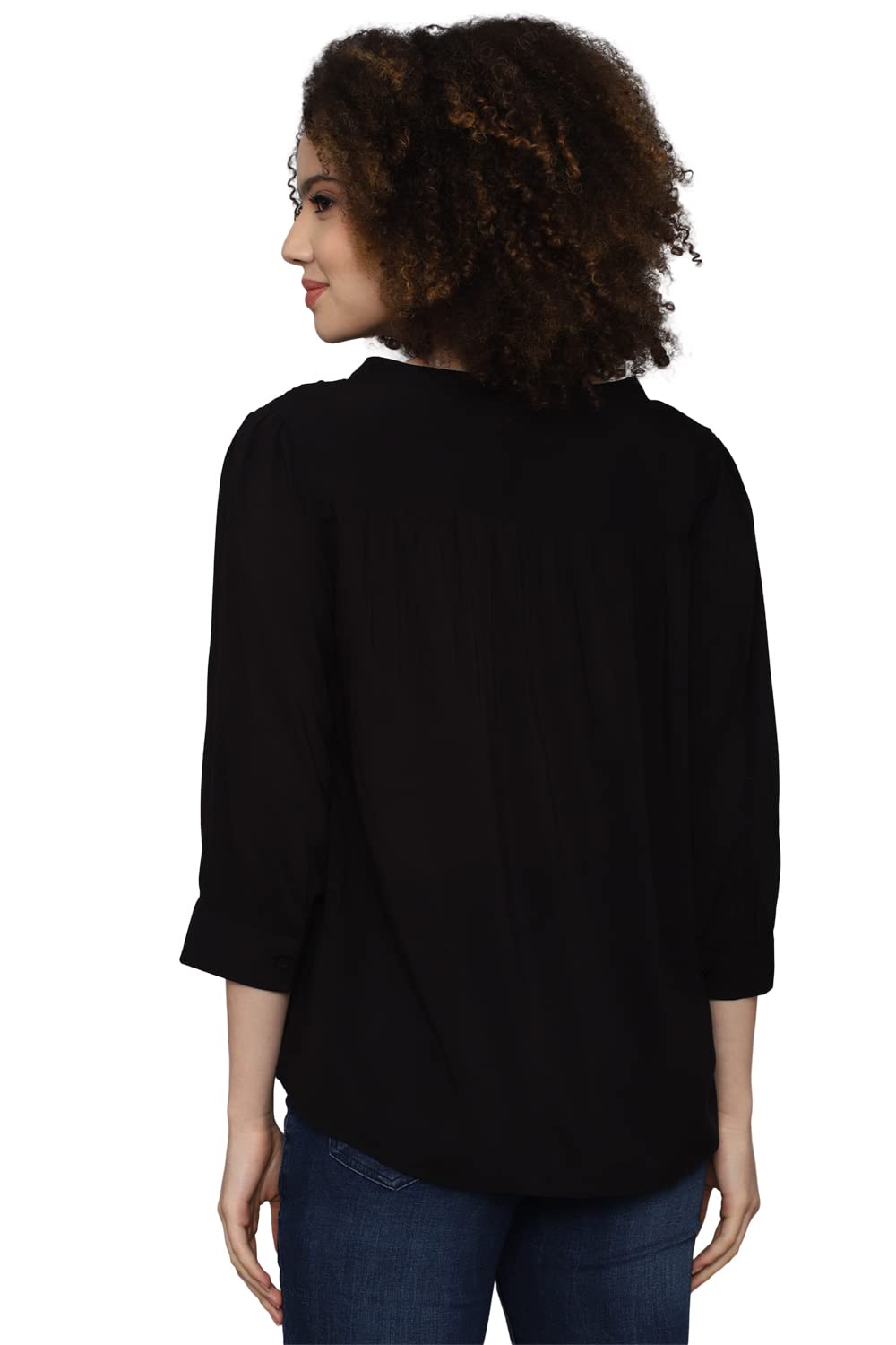 Allen Solly Women's Black1 Plain 3/4 Sleeve Blouse