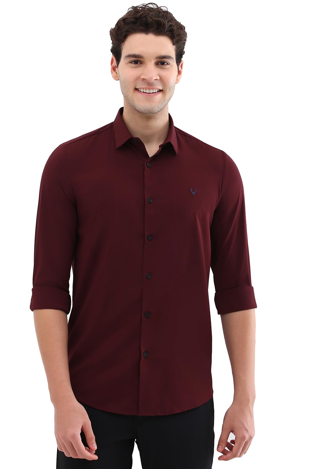 Men Maroon Slim Fit Solid Full Sleeves Casual Shirts