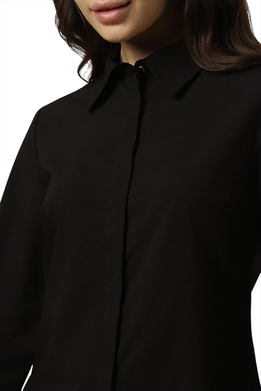 Allen Solly Women's Black Plain Long Sleeve Casual Shirt