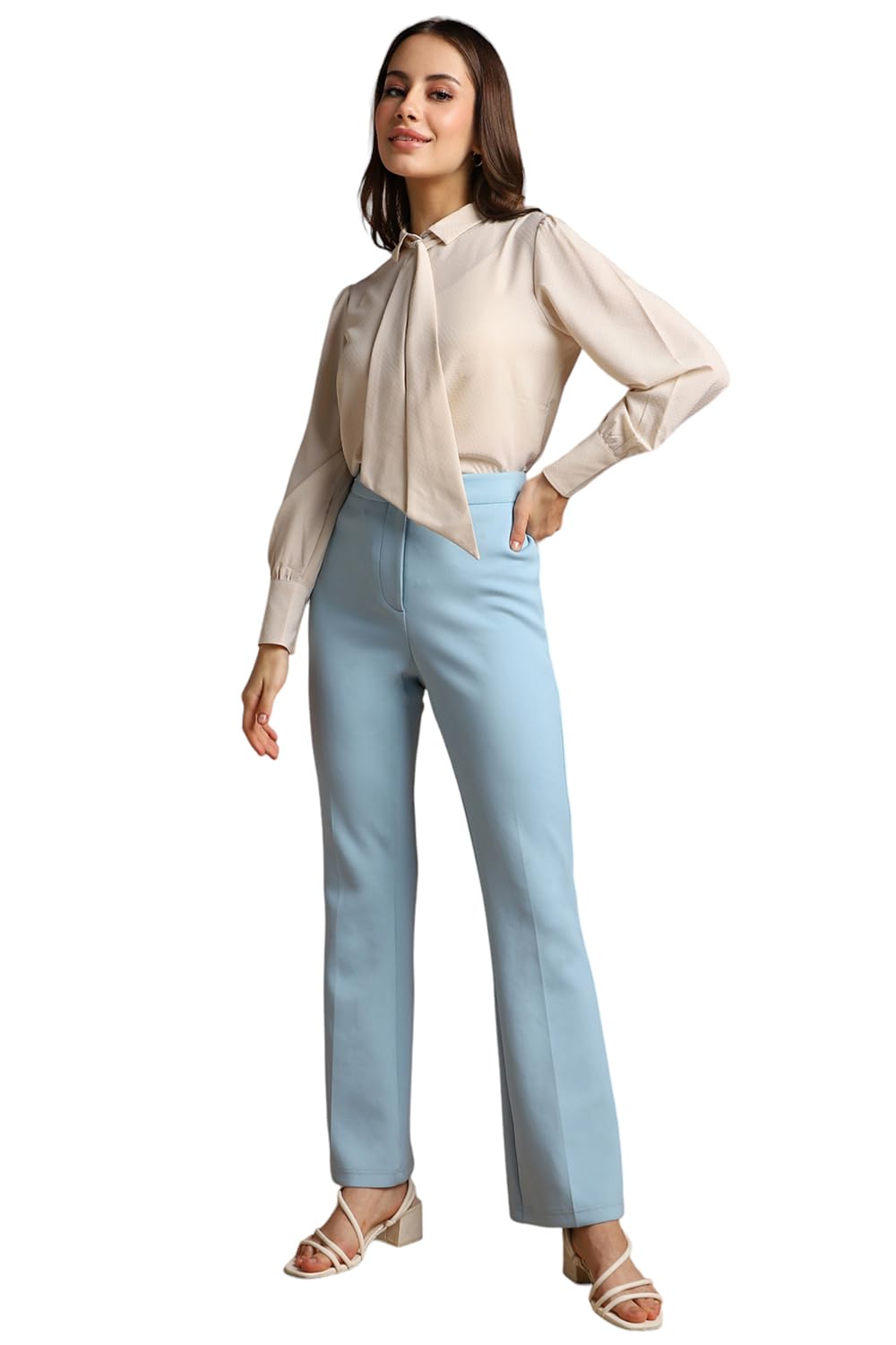 Allen Solly Women's Cream Plain Long Sleeve Formal Shirt